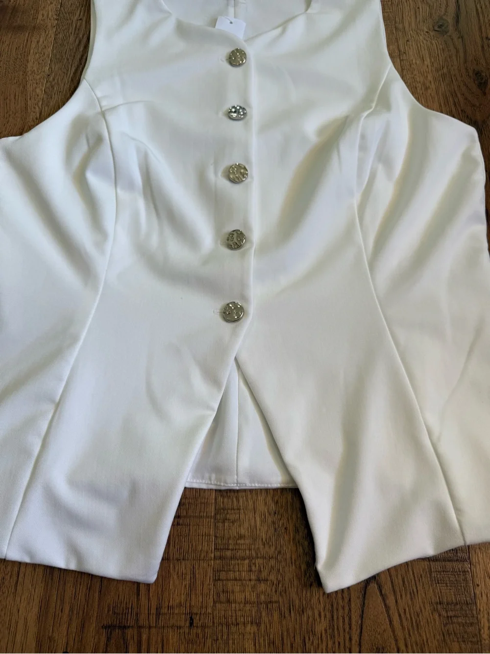 MOA MOA White Woven V-Neck Sleeveless Button Front Vest Women Regular XL